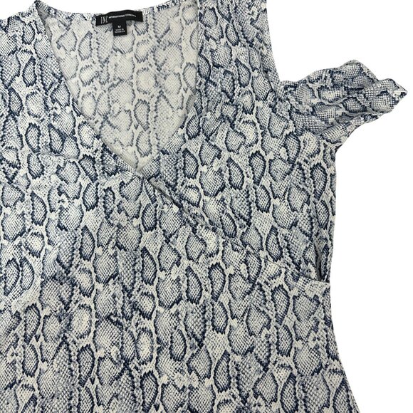 INC International Concepts Snake Print Cold Shoulder Top M V-Neck Short Sleeve - Picture 7 of 9
